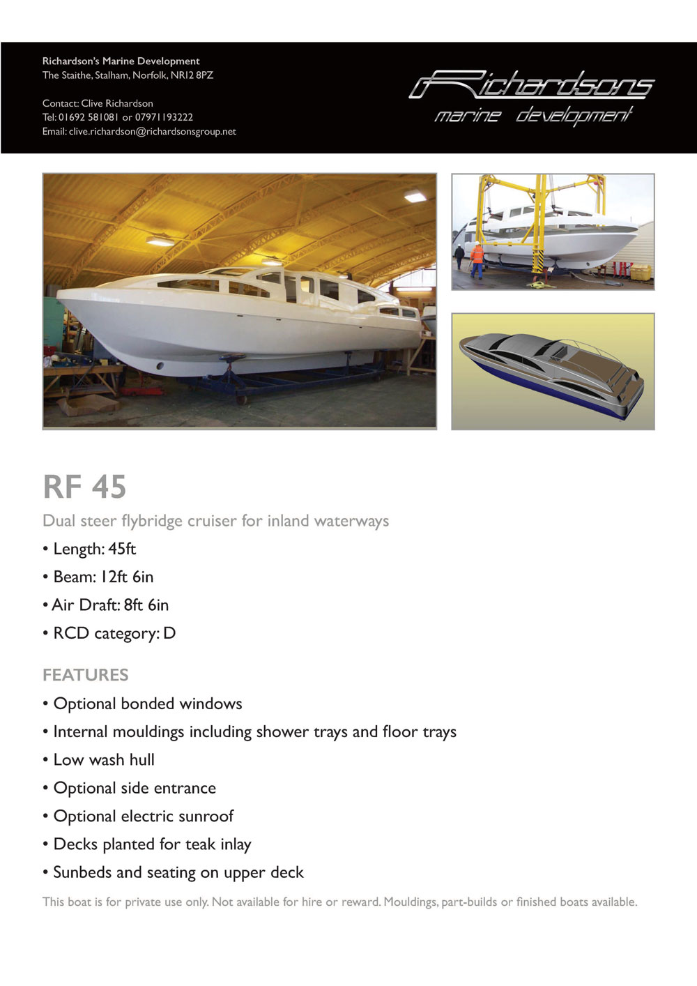 RF 45 Dual Steer Flybridge cusier for inland waterways